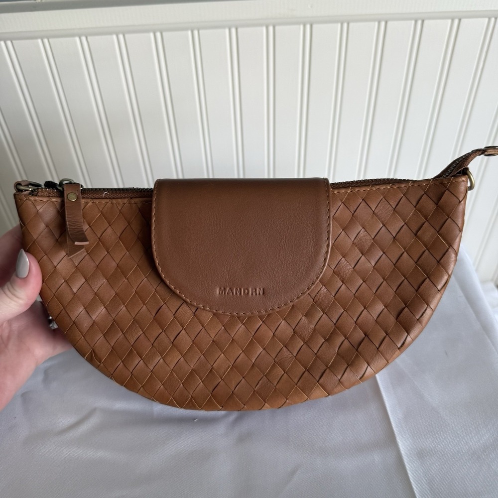 Mandrn Naomi Woven Tan Leather Shoulder Bag Purse Handbag Made In Bali